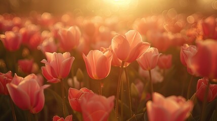 Delightful Countryside Field of Tulips Moved Gracefully by the Wind