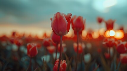 Spring Tulip Field Flowing with Breeze Creating a Serene Landscape
