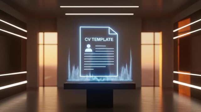 Futuristic CV Template Displayed in a Modern Interior. - Powered by Adobe
