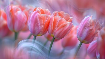Scenic Landscape of Tulips Blowing Softly in a Field Wind