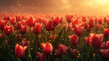 Magical Field of Tulips Dancing Elegantly in the Springtime Breeze