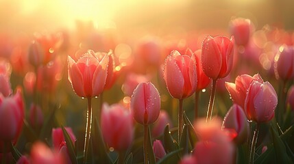 Dreamlike Landscape of Tulips Moving Gracefully in the Countryside