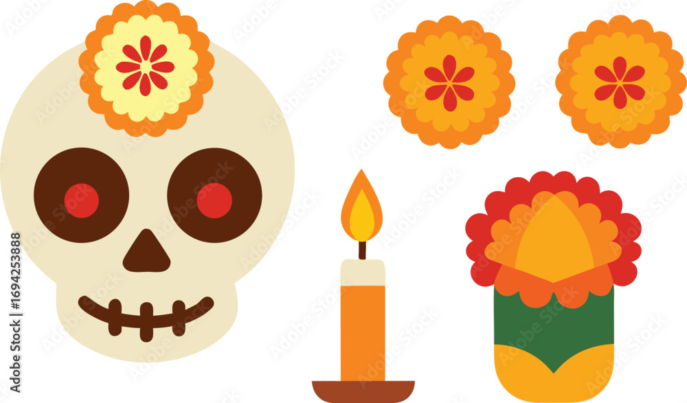 Poster day of the dead sugar skull illustration festive elements bundle vector scalable eps icon