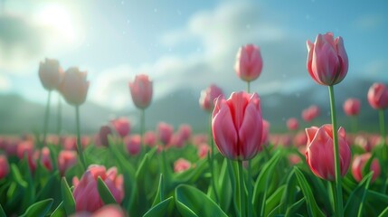 Field of Tulips Dancing Freely in the Embrace of the Wind