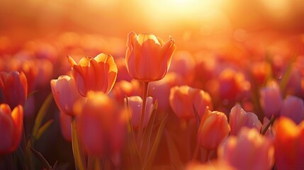Serene Landscape of Tulips Swaying in a Wide Open Field