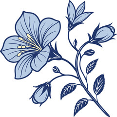 Elegant Blue Botanical Flower Branch Vector Illustration for Decorative, Nature, and Art Designs