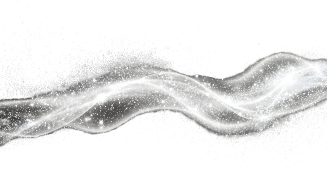 White glitter wave abstract illustration. White stars dust trail sparkling particles isolated on a transparent background