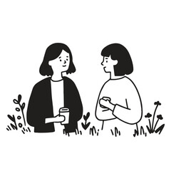 vector illustration: two people talking to each other in a warm friendly atmosphere