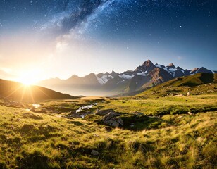 Fototapeta premium Cosmic Mountains Under the Starry Sky