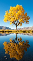A Peaceful and Serene View of a Tree and a Lake in Autumn
