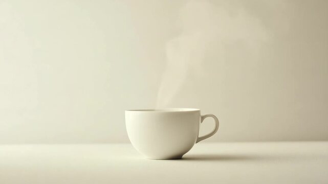 Steam Rising from a White Cup on a Minimalist Surface