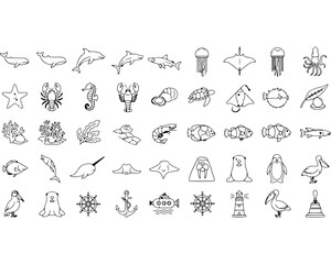 Collection of diverse abstract shapes and symbols rendered in a minimalist line art style