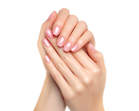 Elegant Female Hands with Perfect Pink Manicure and Healthy Skin isolated on a transparent background