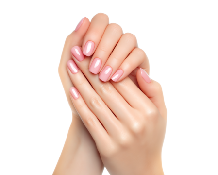 Elegant Female Hands with Perfect Pink Manicure and Healthy Skin isolated on a transparent background