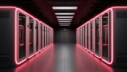 Futuristic server room with glowing accents
