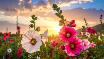 Colorful flowers at sunset