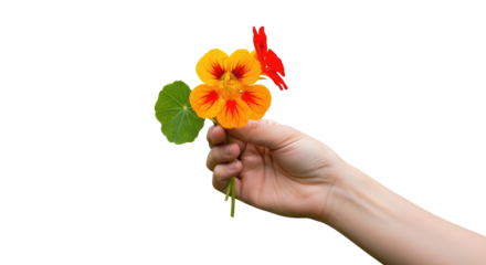 offering a vibrant nasturtium bouquet a gesture of simple joy and heartfelt warmth, isolated on transparent background