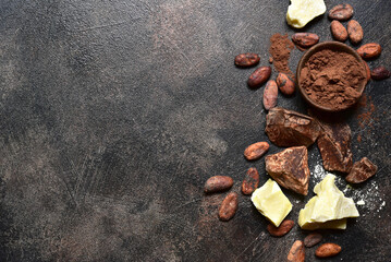 Ingredients for making hot chocolate . Top view with copy space.