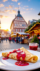 Crepe mit Erdbeermarmelade, Weihnachtsmarkt 