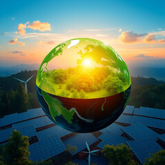 Sustainable business with the planet through renewable energy and green CO2 emissions, whereby using renewable energy can limit climate change and global warming,