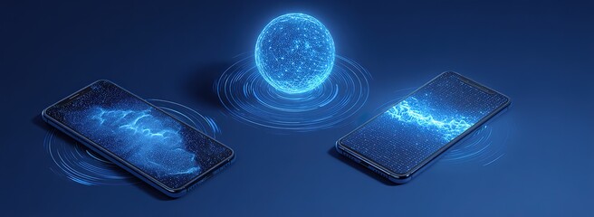 3D vector illustration of three phones on a blue background