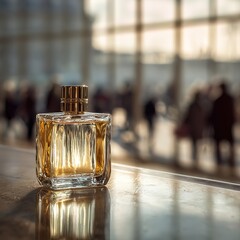 A close-up shot of an elegant perfume bottle