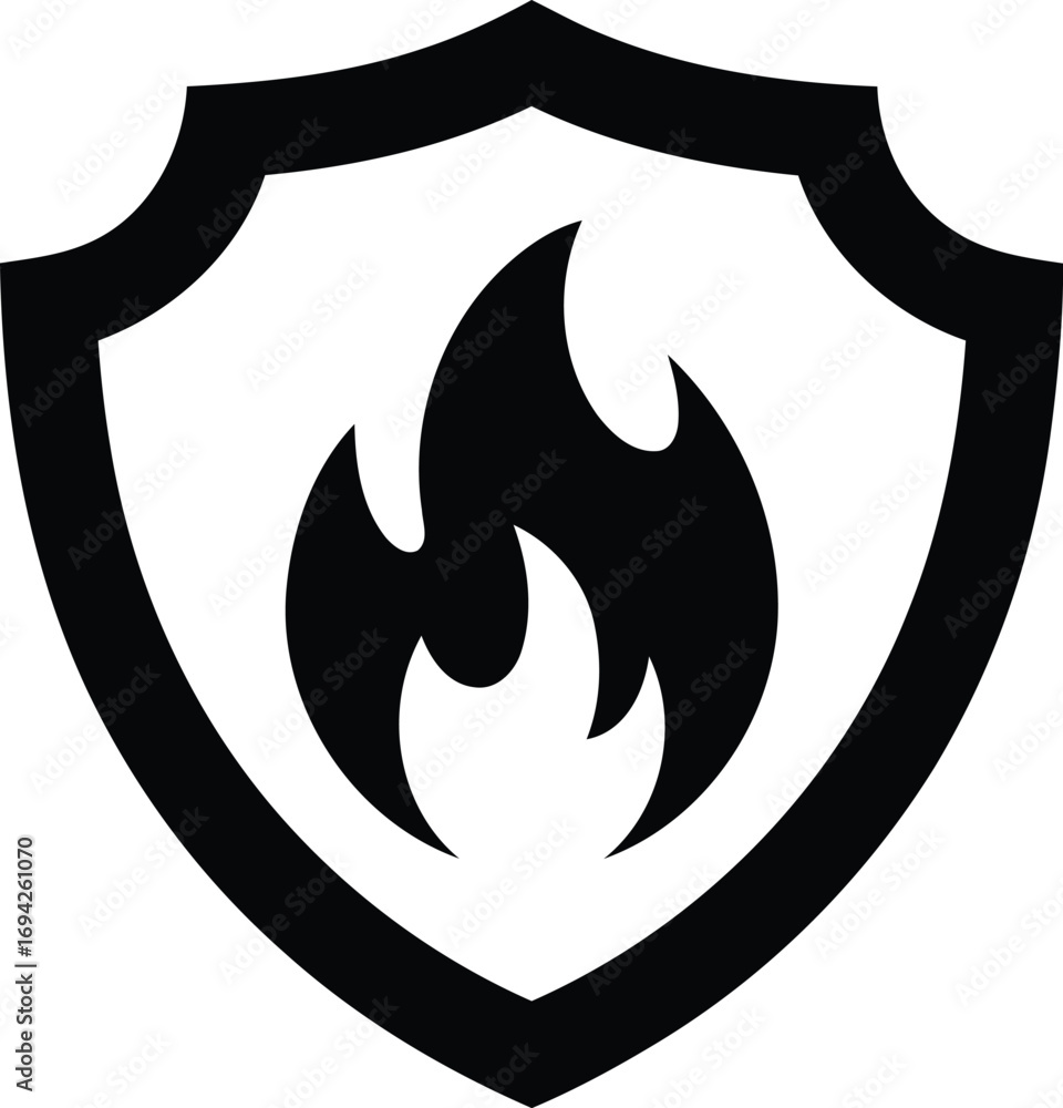 Poster Bold Visual Depiction of a Shield Protecting from Fire Symbolizing Security and Resilience in a Modern and Minimalist Style Graphic Representation