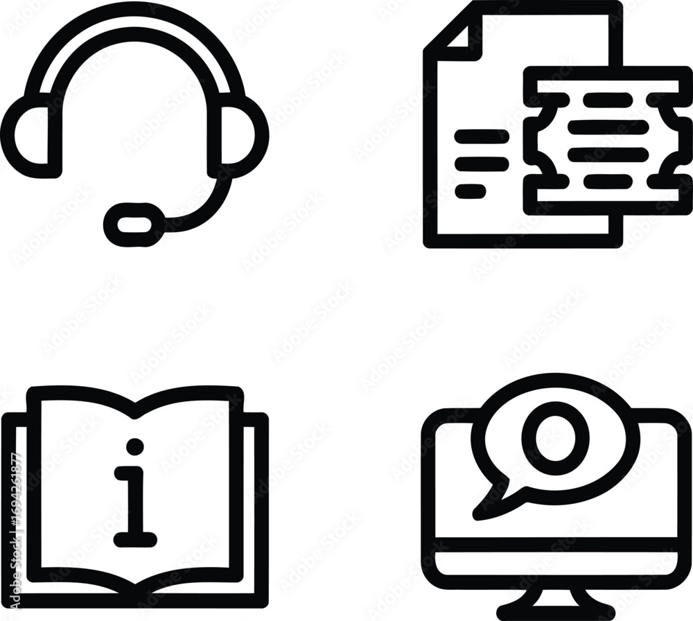 Poster black and white pictorial representation showcasing an ensemble of support related icons demonstrati