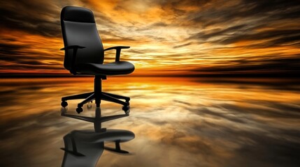 The black chair stands ready against a horizon of opportunity and limitless prospects for new