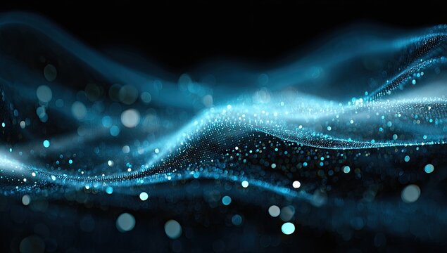 Abstract digital particles flowing over dark background