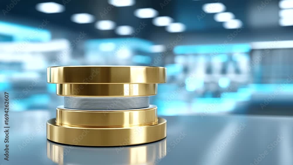 Poster a gleaming gold superconductor coil on a transformer base illuminates a cutting edge energy facility