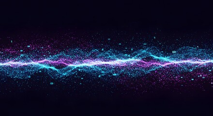 Abstract digital wave with binary code particles conveying data streams in cyberspace