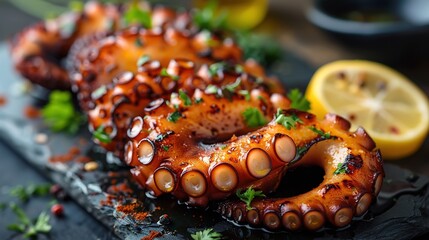 Octopus Leg Image Collection: High-Quality Photos of Raw Octopus Legs, Marinated Octopus Legs, Octopus Legs in Korean Tteokbokki and Packaged Frozen Octopus Legs for Seafood Marketing