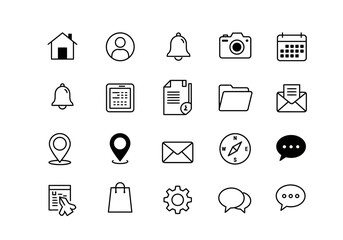 Collection of 24 Minimalist Linear Icons for Website and App UI Design