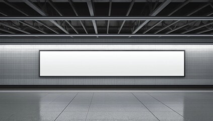 large blank advertise billboard white LED screen horizontal for design banner announcement exit way at outdoor public sky train platform station