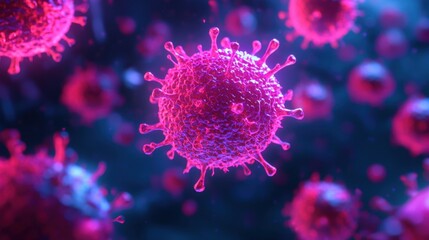 A detailed illustration of a virus, showcasing its structure with vibrant colors and intricate features, emphasizing its biological complexity.