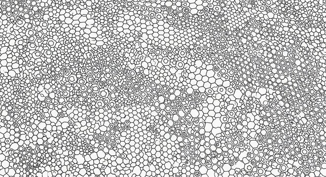 Abstract interconnected cellular structure with dynamic organic honeycomb arrangement