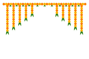 Marigold flower elements different types decoration: traditional celebration festival of dussehra, Diwali, wedding, invitation, card, floral on transparent background, vector design