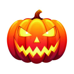 A menacing jack-o'-lantern glows eerily against a stark white background, its carved features radiating a spooky Halloween atmosphere.