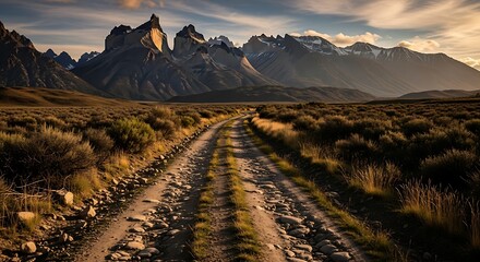 Patagonian Desert Road Sunset.