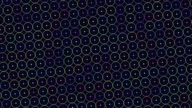 A mesmerizing design of multicolored circles in a circular arrangement on a black backdrop creating an elegant and captivating visual pattern