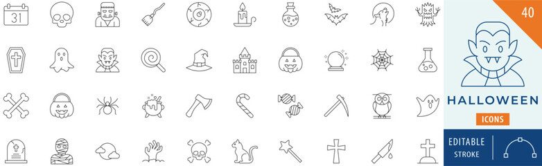 Halloween icon collection set. Editable stroke.