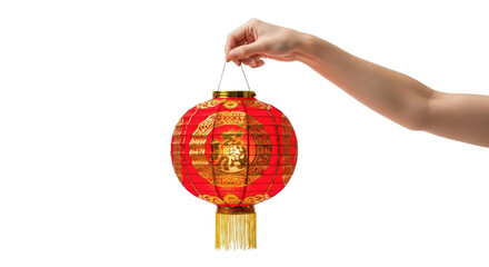 presenting a red chinese lantern symbol of festive cheer and cultural heritage, isolated on transparent background