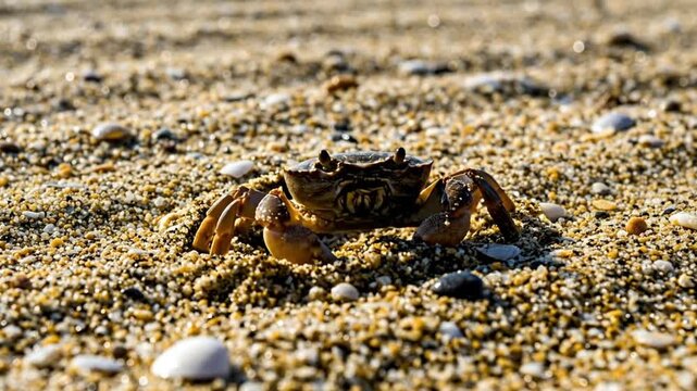 A crab emerging from beneath the sand