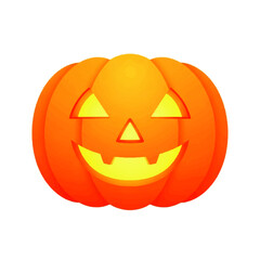 Naklejka premium A cheerful jack-o'-lantern glows brightly against a white background, evoking a playful Halloween spirit.