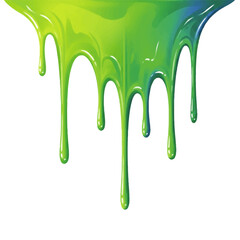 Vibrant green paint drips dramatically down a white background, creating a dynamic and visually striking abstract composition.
