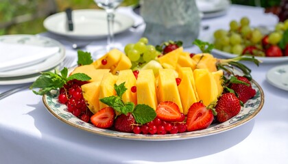 Colorful fruit platter on a table