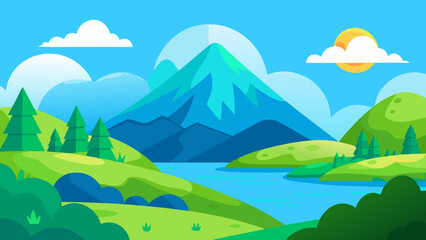 Obraz premium Stylized Countryside Landscape Vector Illustration