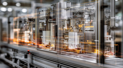 Naklejka premium A photorealistic portrait of a complex machine on an industrial shop floor with a stylistic 