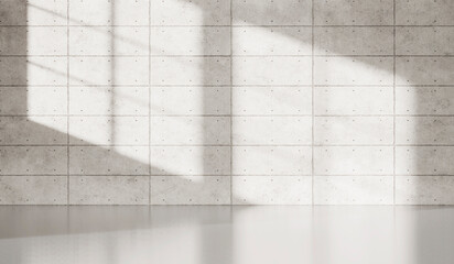 Empty dark abstract industrial cement wall studio room interior for display product on concrete wall background with soft shadows from the window